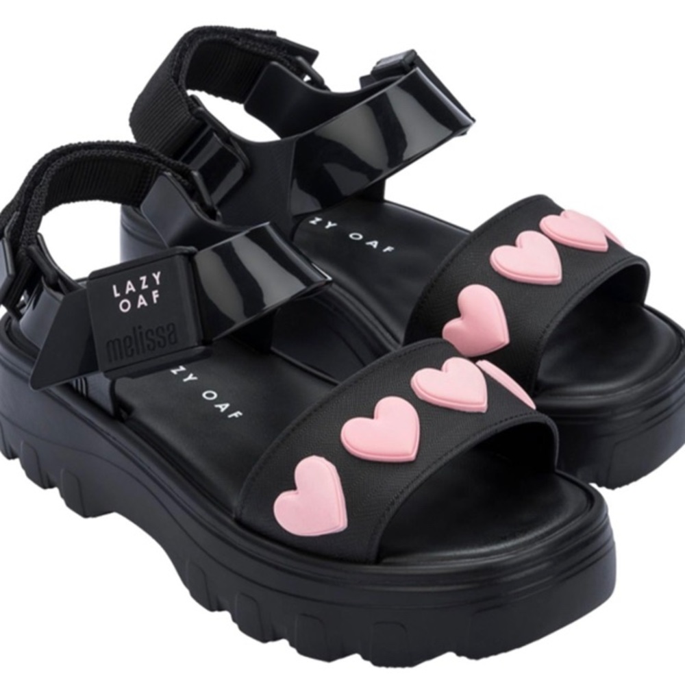 Melissa X Lazy Oaf Pink Heart Kick Off Sandals Women's Size 8